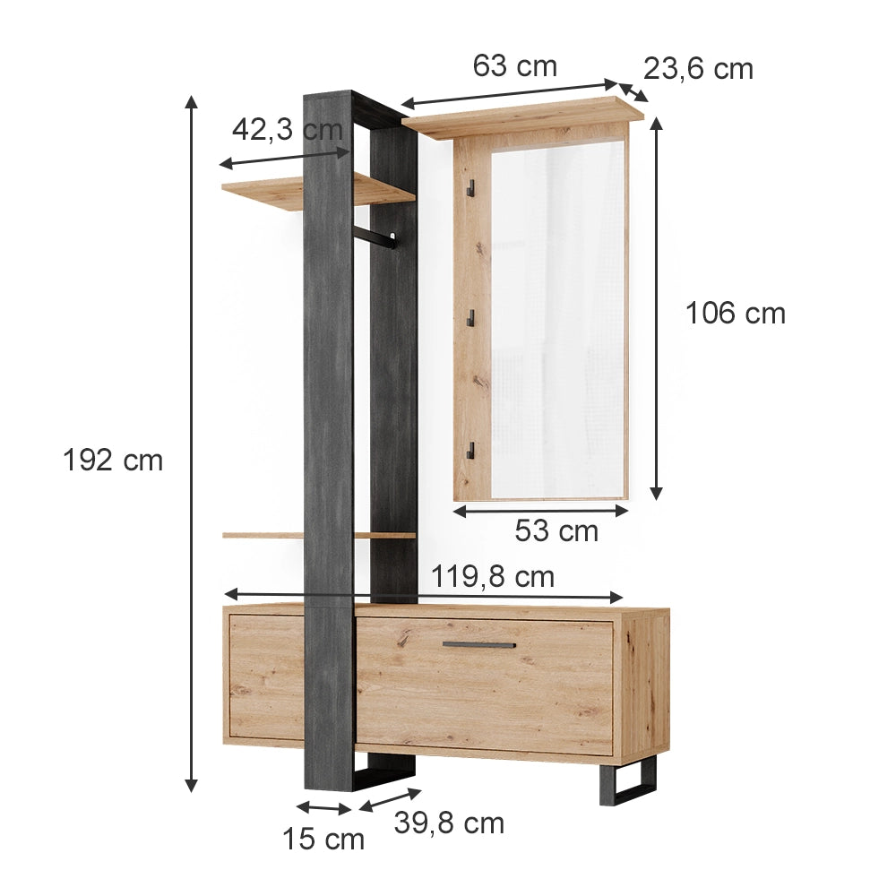 Vicco Armadio da ingresso Marrone 120 x 192 cm