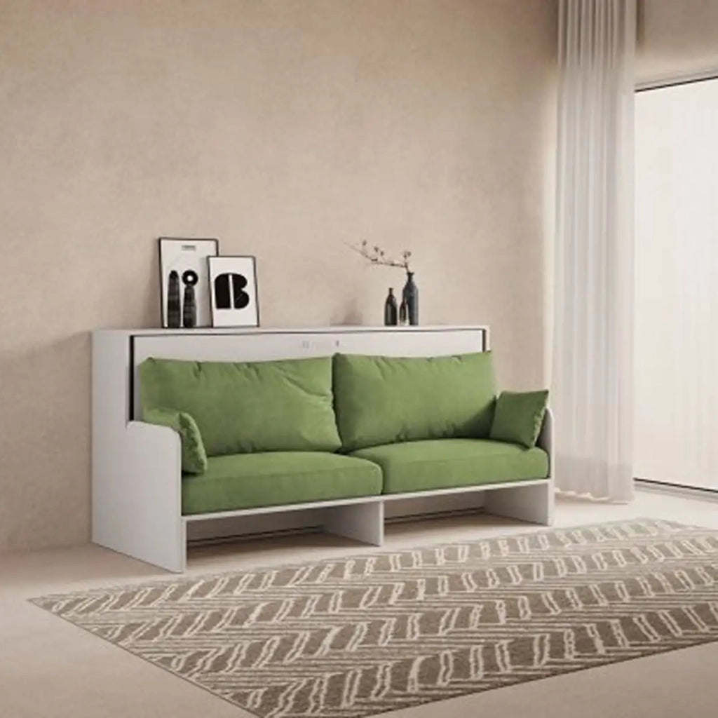 Letto singolo a scomparsa Kando con divano con materasso bianco frassino, verde