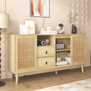 Madia 155x38x80 cm con 2 cassetti e ante scorrevoli in rattan; MDF e pannello truciolare