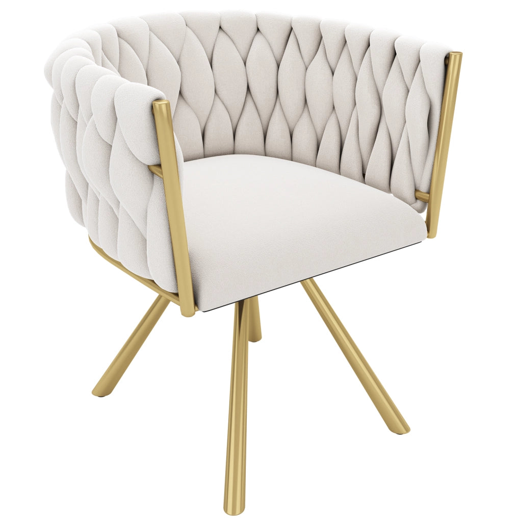 Set di 4 sedie da pranzo girevoli in velluto beige e oro
