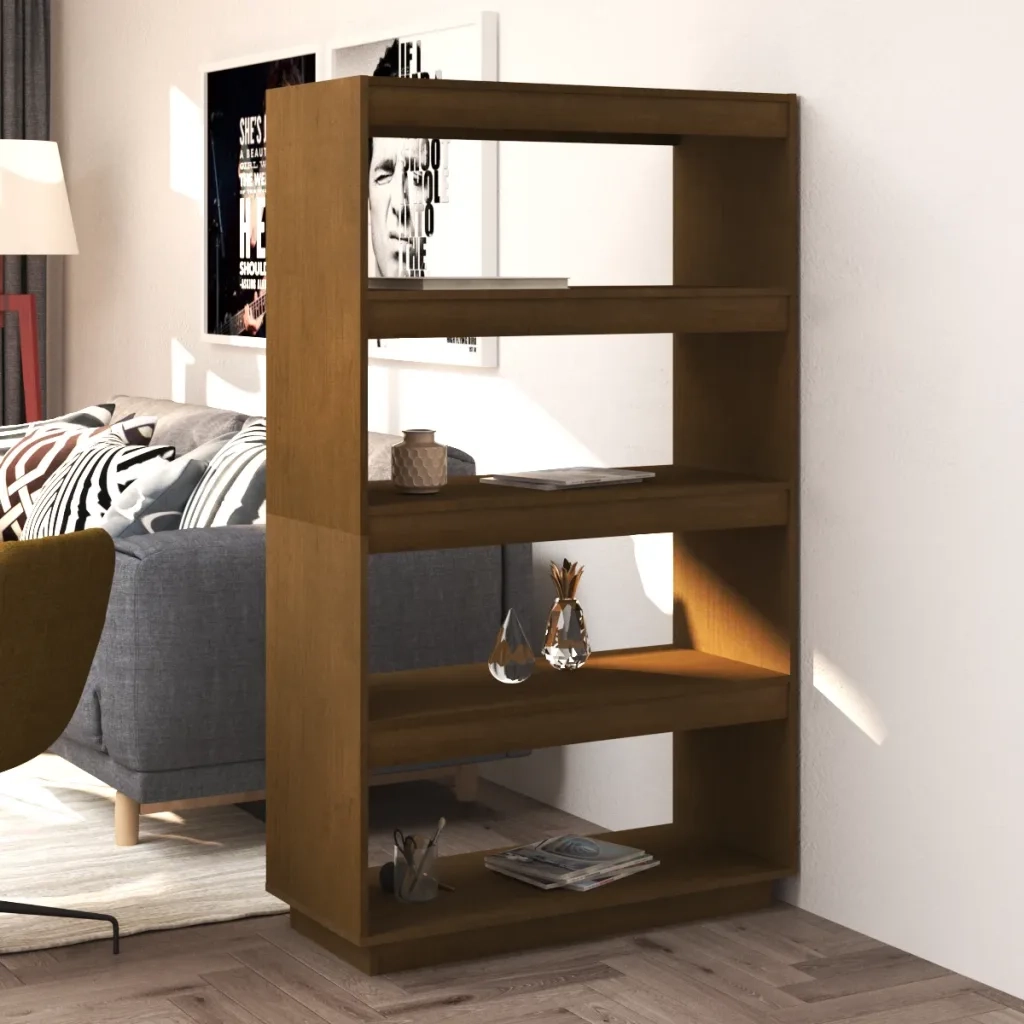 Libreria Divisorio-Scaffale per Libri-Mobile di Stoccaggio Ambra 80x35x135 cm in Massello di Pino