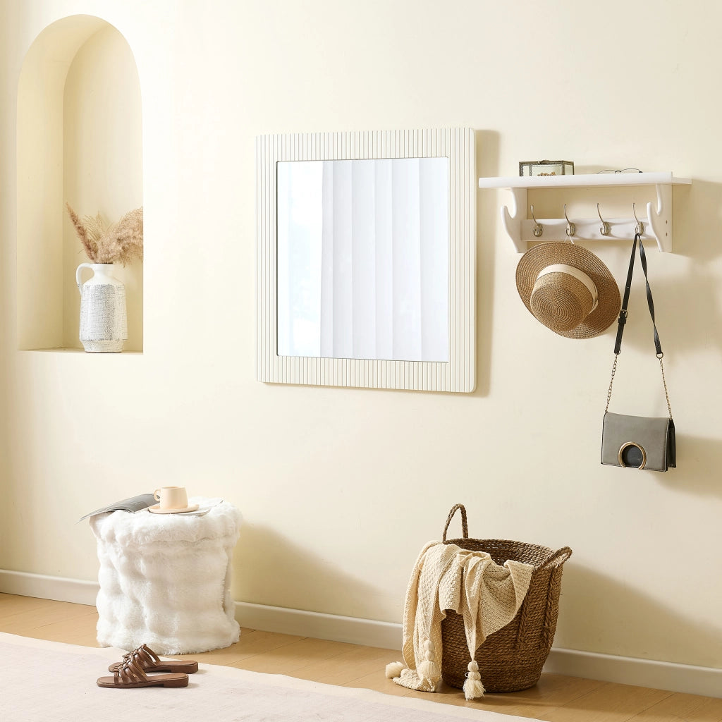 Cassettiera con Specchio da Parete; 6 Cassetti per Ingresso o Camera; MDF; Bianco con Dettagli Dorati