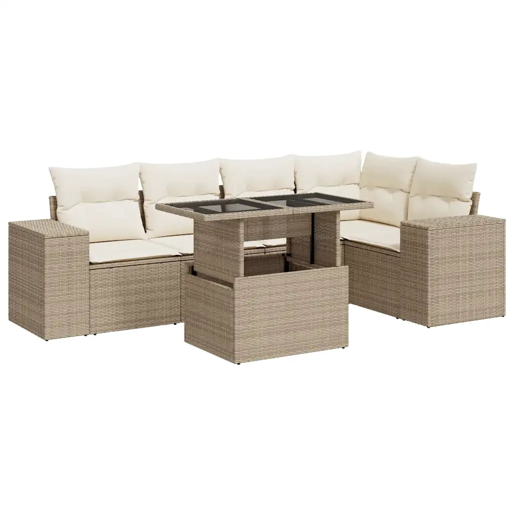 Set Divano da Giardino 6 pz con Cuscini Beige in Polyrattan 3326799