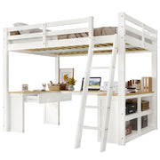 LETTO A CASTELLO con tavolo a U 140x200 cm bianco/naturale in legno e MDF