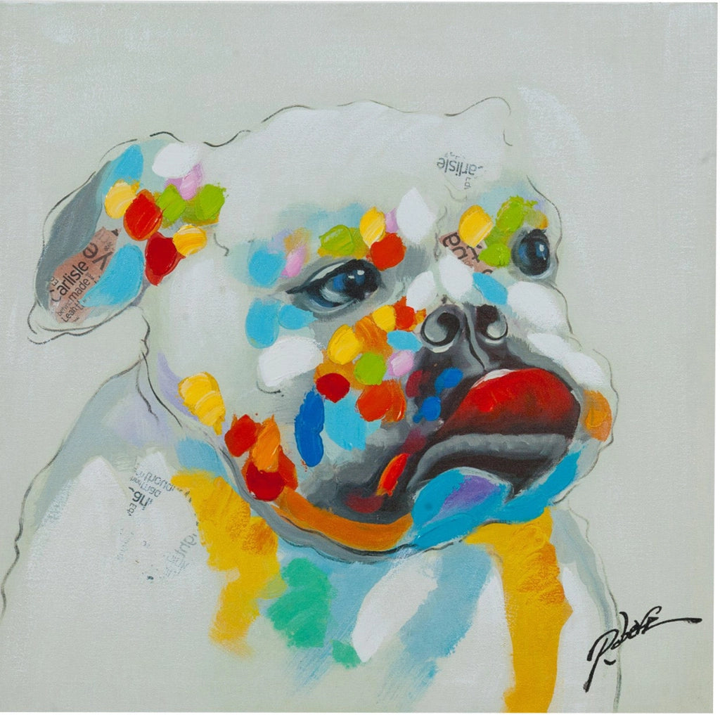 Biscottini Quadro olio su tela dipinto a mano bulldog 60x3x60 dare tocco L60xPR3xH60