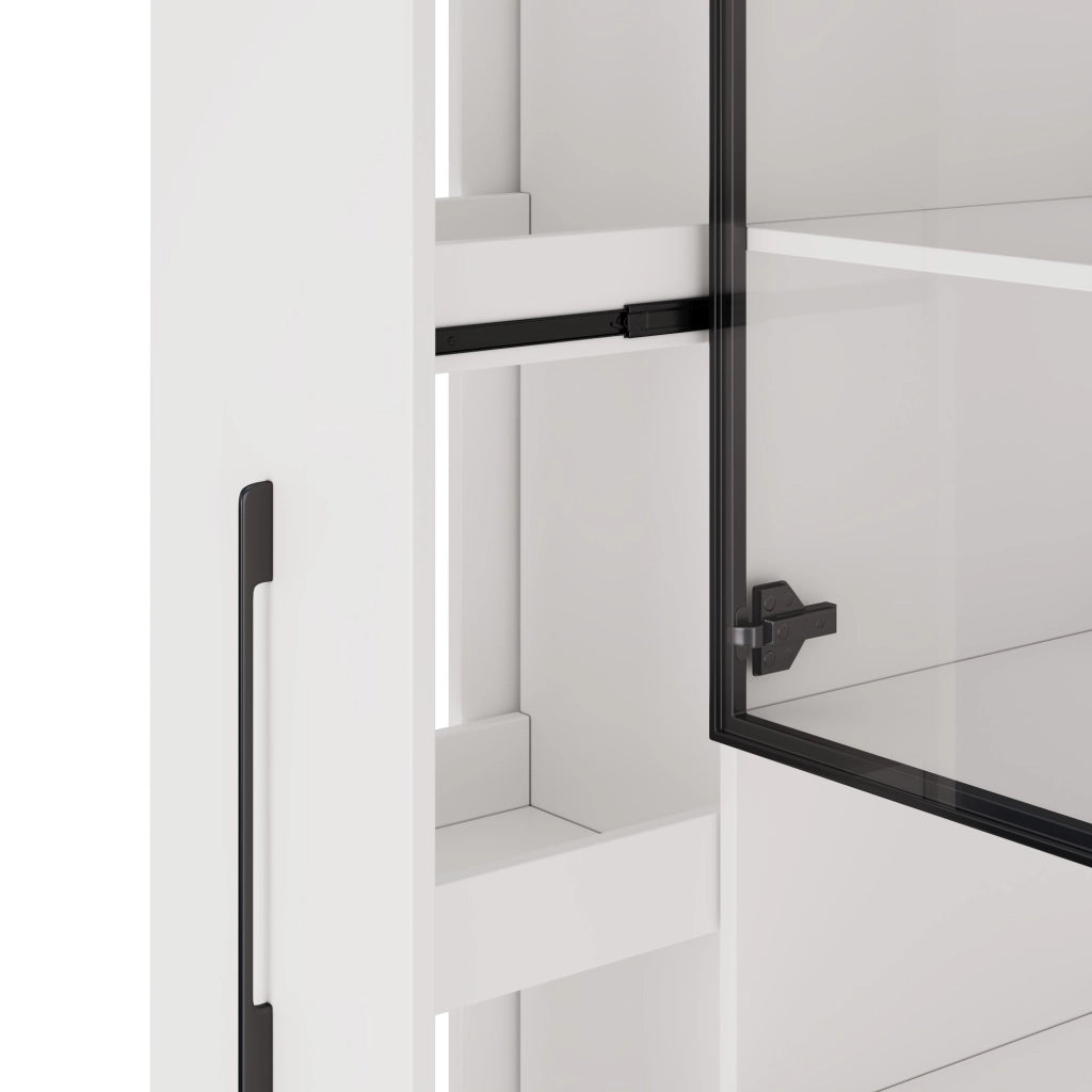 Vetrina ULEVR 110x35x160 cm in MDF bianco con LED multicolore, ripiani estraibili e cassetti