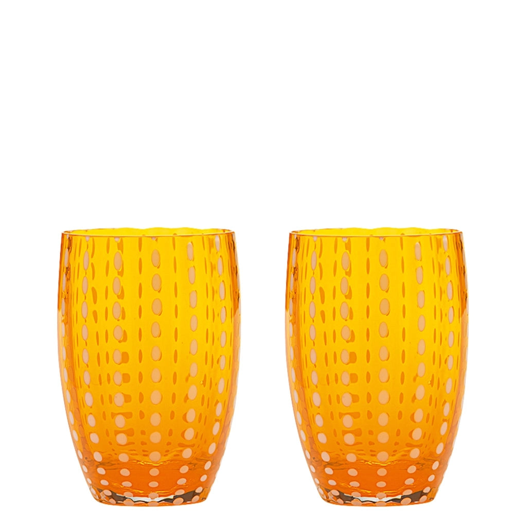 Zafferano Perle Bicchiere Arancione - Vetro Colorato Soffiato a Bocca, 32 cl, Lavorato a Mano - Set da 2 Tumblers Artigianali per Acqua o Cocktail
