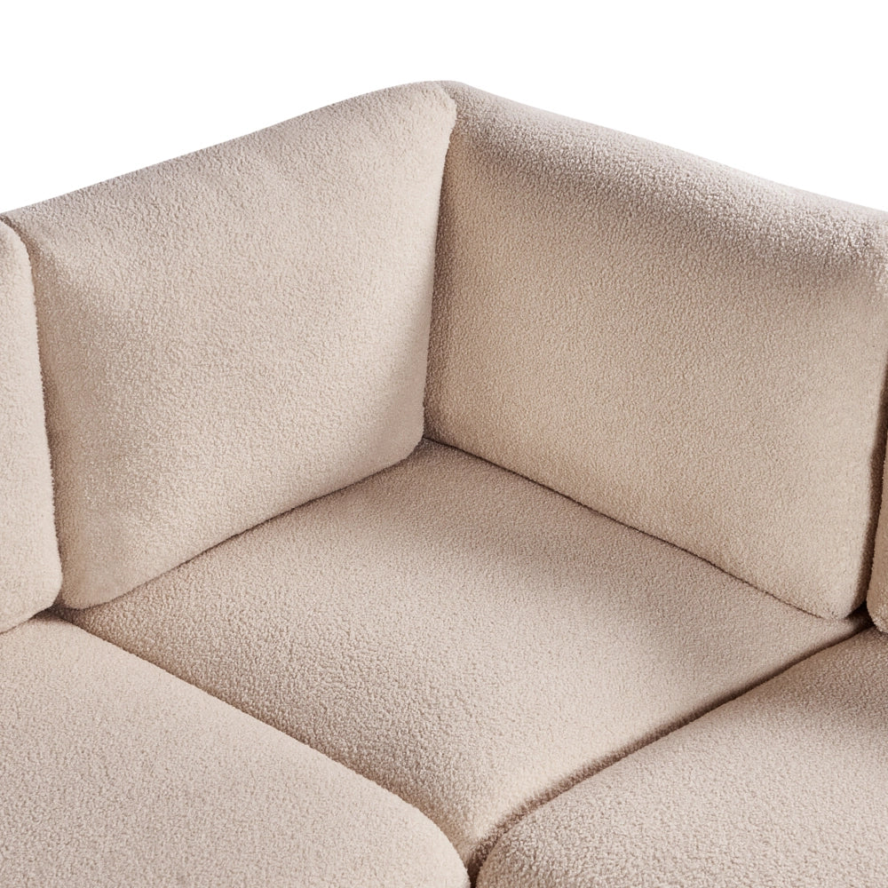Divano angolare destro beige Boucle 5 posti Divano componibile modulare con cuscini Soggiorno moderno