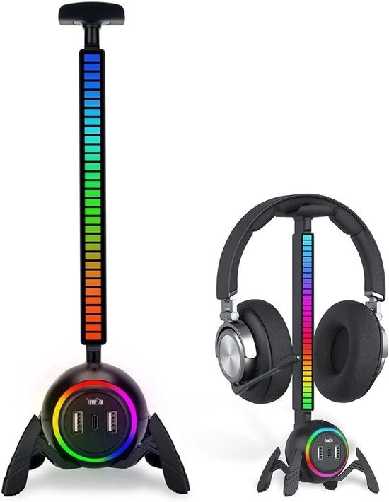 Standarizzazione cuffia RGB con hub USB e progettazione a spirale - base antislip - accessori gaming per PC - compatibile con desktop - accessori cuffia per tavolo