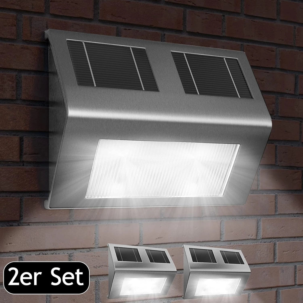 2x Lampada da Parete a LED a Energia Solare con Sensore Crepuscolare da Giardino Impermeabile Esterno Vialetto