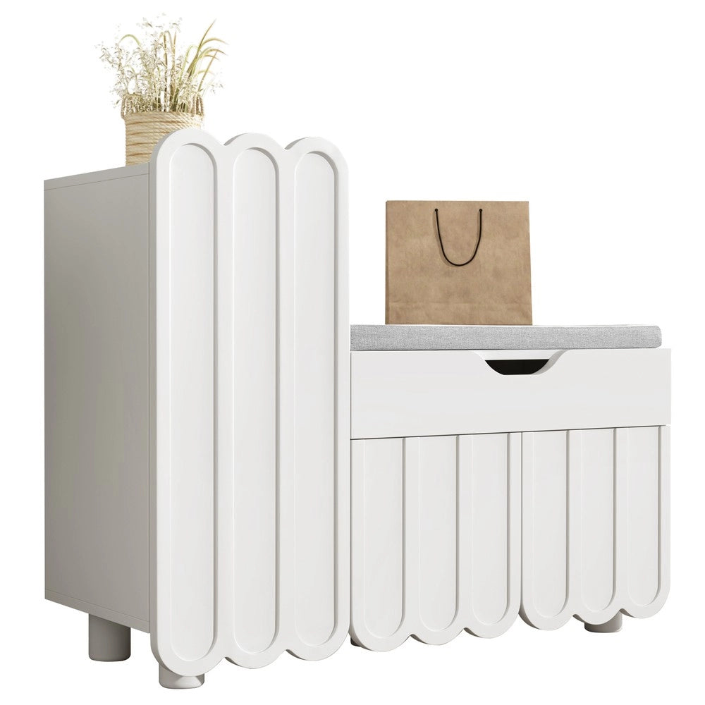 Scarpiera con Panca e Cassetto, 3 Ante ¨C MINIMAL ¨C Bianco, Salvaspazio Ingresso