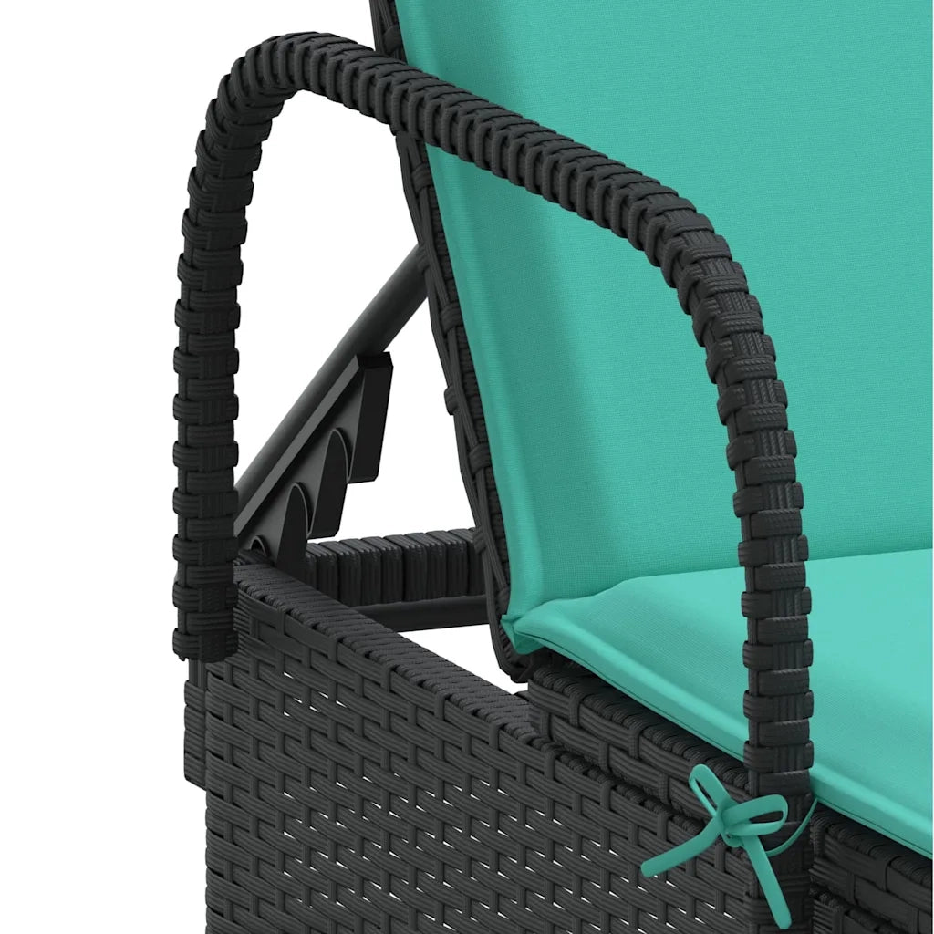 Lettino prendisole con ruote e Cuscino in Polyrattan Nero 368316