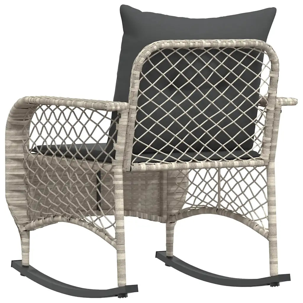 Sedia a Dondolo Giardino con Cuscini Polyrattan Grigio Chiaro 4104198