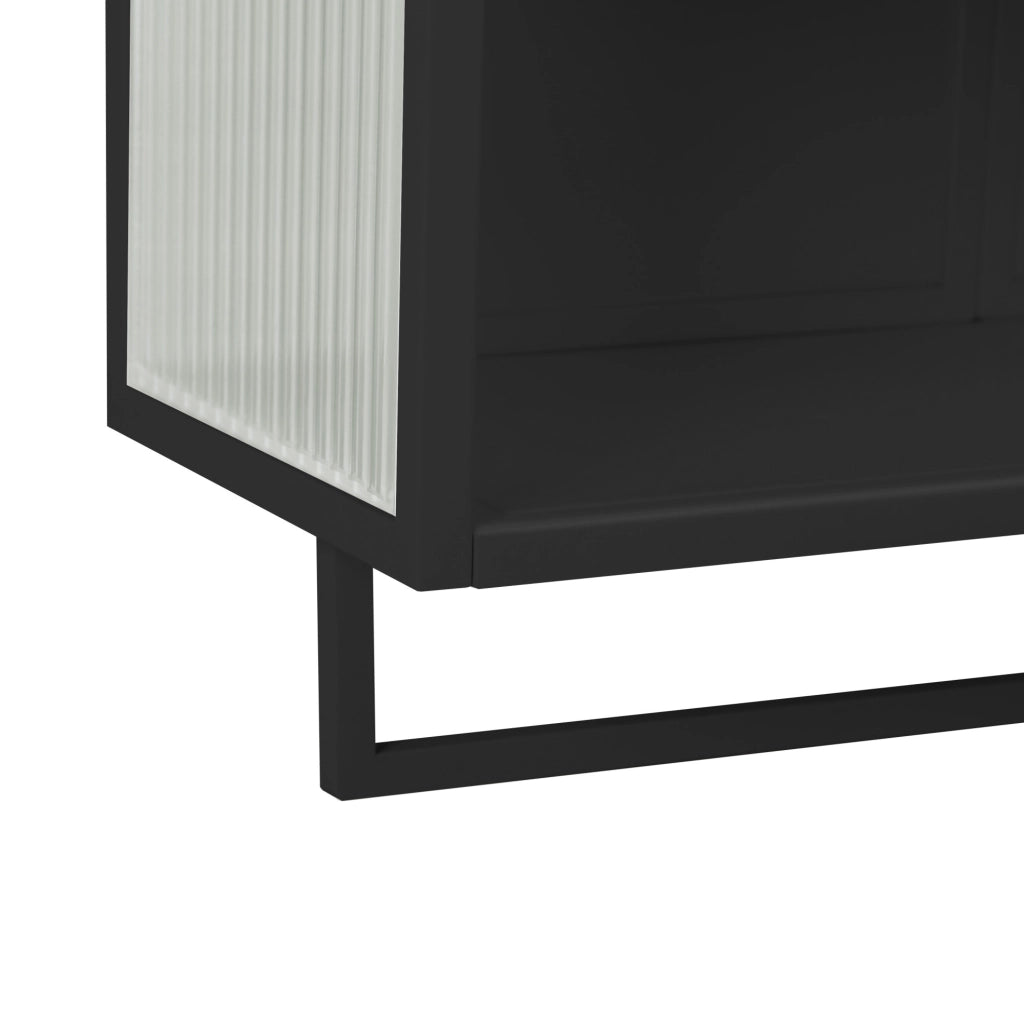 Credenza murale moderna in vetro e metallo nero con doppia anta