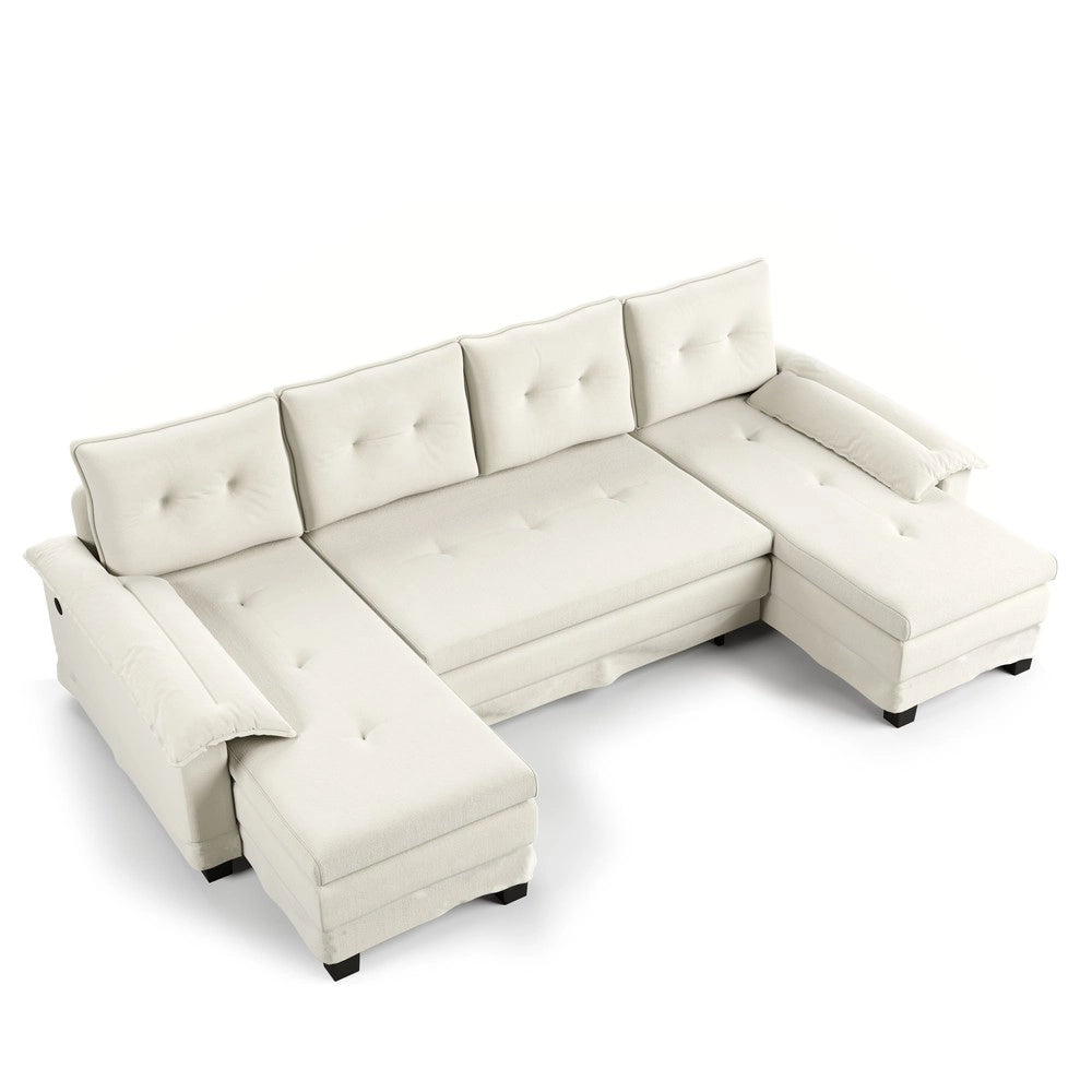 Divano Angolare ad U con Letto Estraibile ¨C Xylo ¨C Crema, USB, 278 cm