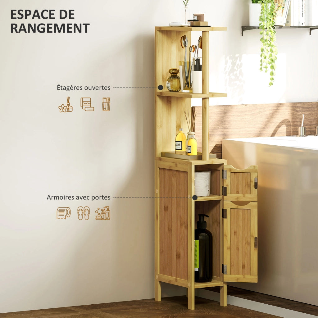 Colonna Bagno con Ripiani e Ante in Bamb¨´ ¨C zephmum ¨C Naturale 18x30x120 cm