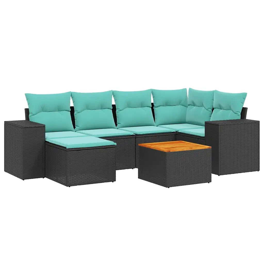 Set Divani da Giardino 7 pz con Cuscini Nero in Polyrattan 3225546