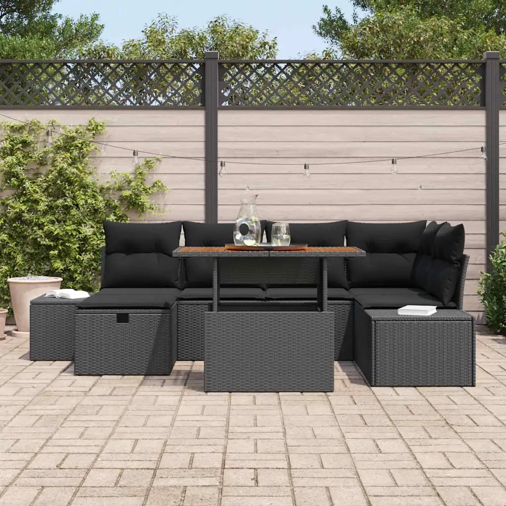 Set Divano da Giardino 7 pcs Nero polyrattan