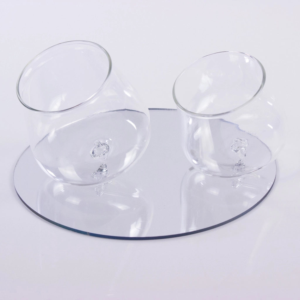 Pirolo Set 6 Bicchieri Tumbler Junior in Vetro Borosilicato Trasparente - Design a Trottola Rotante con Supporto Obliquo per Tavola Moderna e Chic