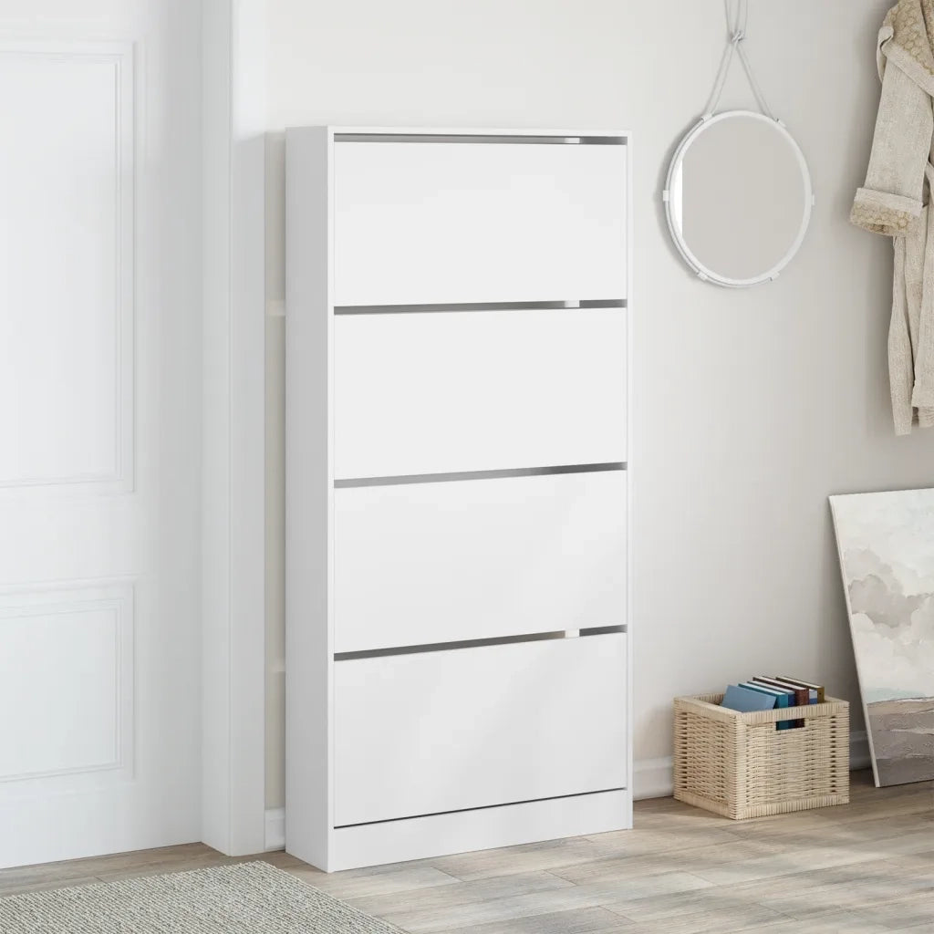 Scarpiera | Mobile per scarpe con 4 Cassetti Ribaltabili Bianca 80x21x163,5 cm