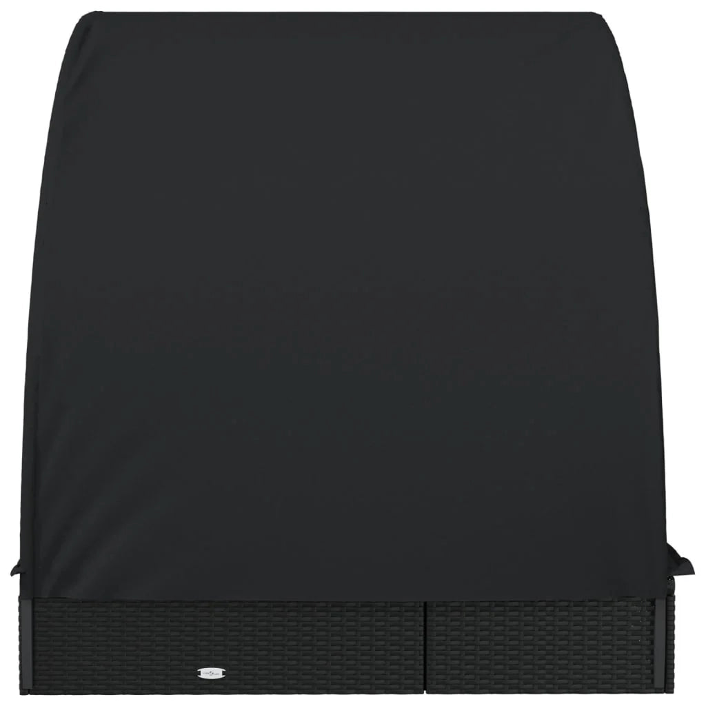 Lettino prendisole/sdraio per 2 persone con tettuccio rotondo nero 211x112x140 cm 02_0012194