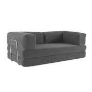 Divano letto futon in velluto a coste e struttura cromata, grigio