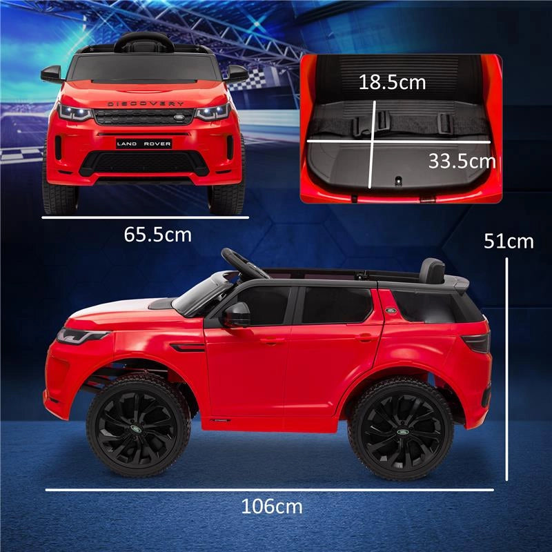 MACCHINA ELETTRICA PER BAMBINI A LICENZA LAND ROVER CON FARI CLACSON E CINTURA 106X65.5X51 CM ROSSO