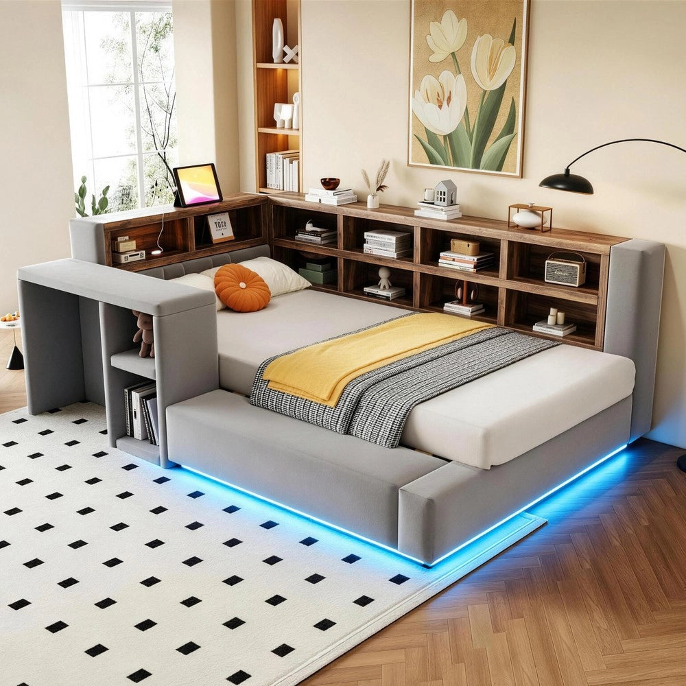 Letto imbottito contenitore ¨C Minimal ¨C grigio scuro con LED velluto 90x200 cm