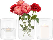 Vasi cilindrici in vetro - decorazione da tavolo - vasi per fiori - forma cilindrica - piccoli vasi - uso decorativo - vetro trasparente - 8,5 x 10 cm - set da 3 pezzi - adatto per fiori - arrangiamento verde