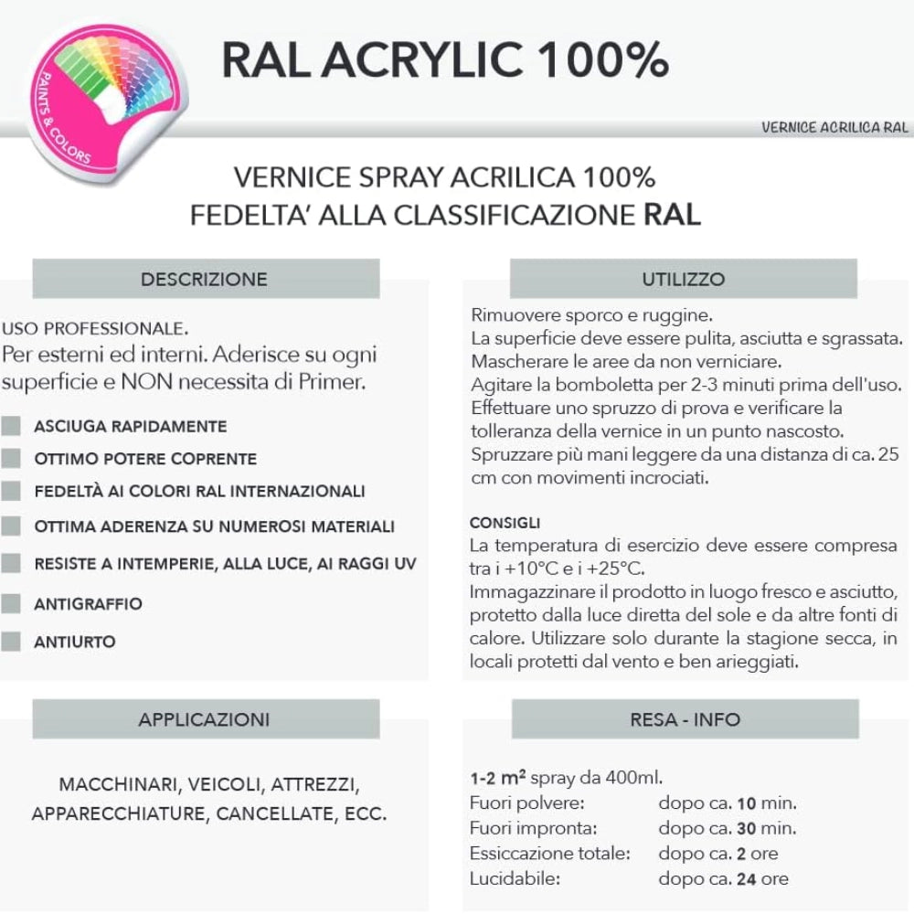 Faren ral acrylic vernice spray acrilica brillante a rapida essicazione 400 ml *** colore- rosso traffico - ral 3020,...