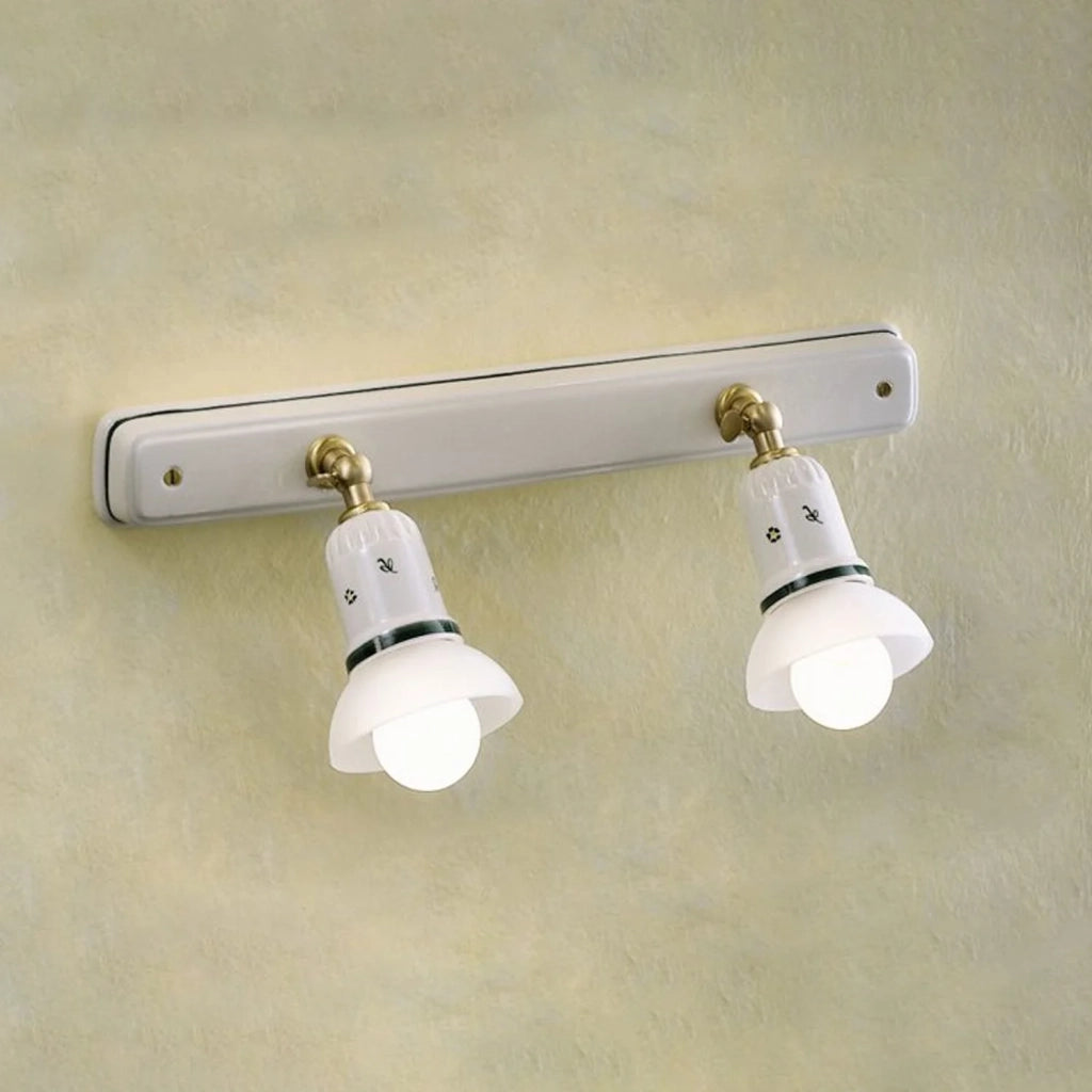 Applique Classica Savona Ceramica E Ottone Satinato 2 Luci E14