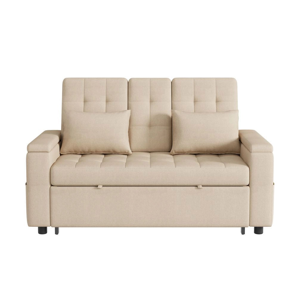 Divano letto 2 posti - Xylo - Schienale regolabile, con ripostiglio, beige