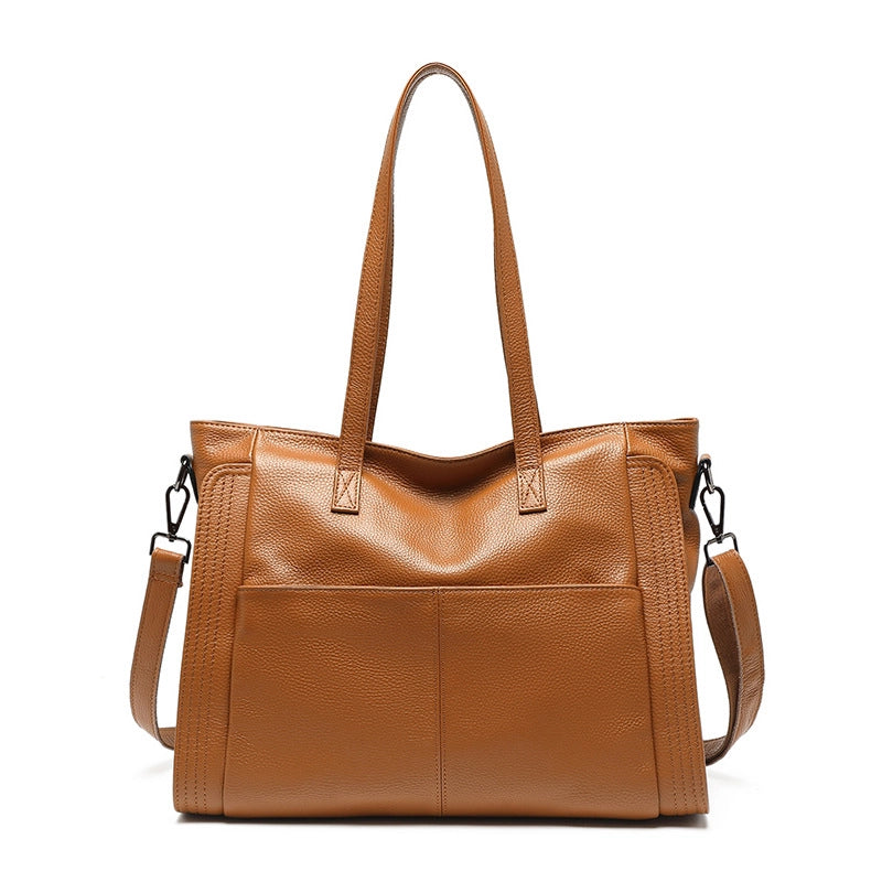 Borsa a tracolla da donna in vera pelle, alla moda, colore marrone.
