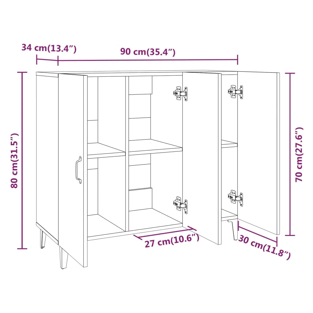 Buffet credenza cassettiera armadio mobile contenitore organizer cucina soggiorno rovere Sonoma 90 x 34 x 80 cm legno ingegnerizzato marrone 02_0031733