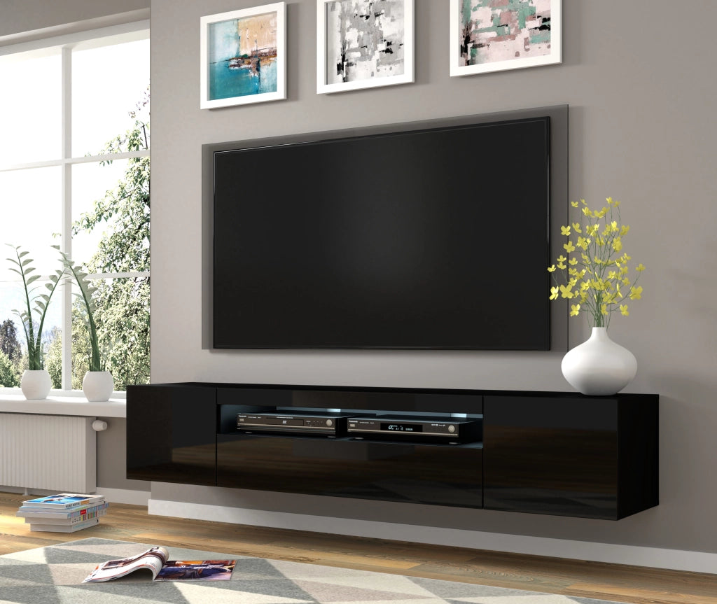 MOBILE PORTA TV AURA 200 NERO LUCIDO LED