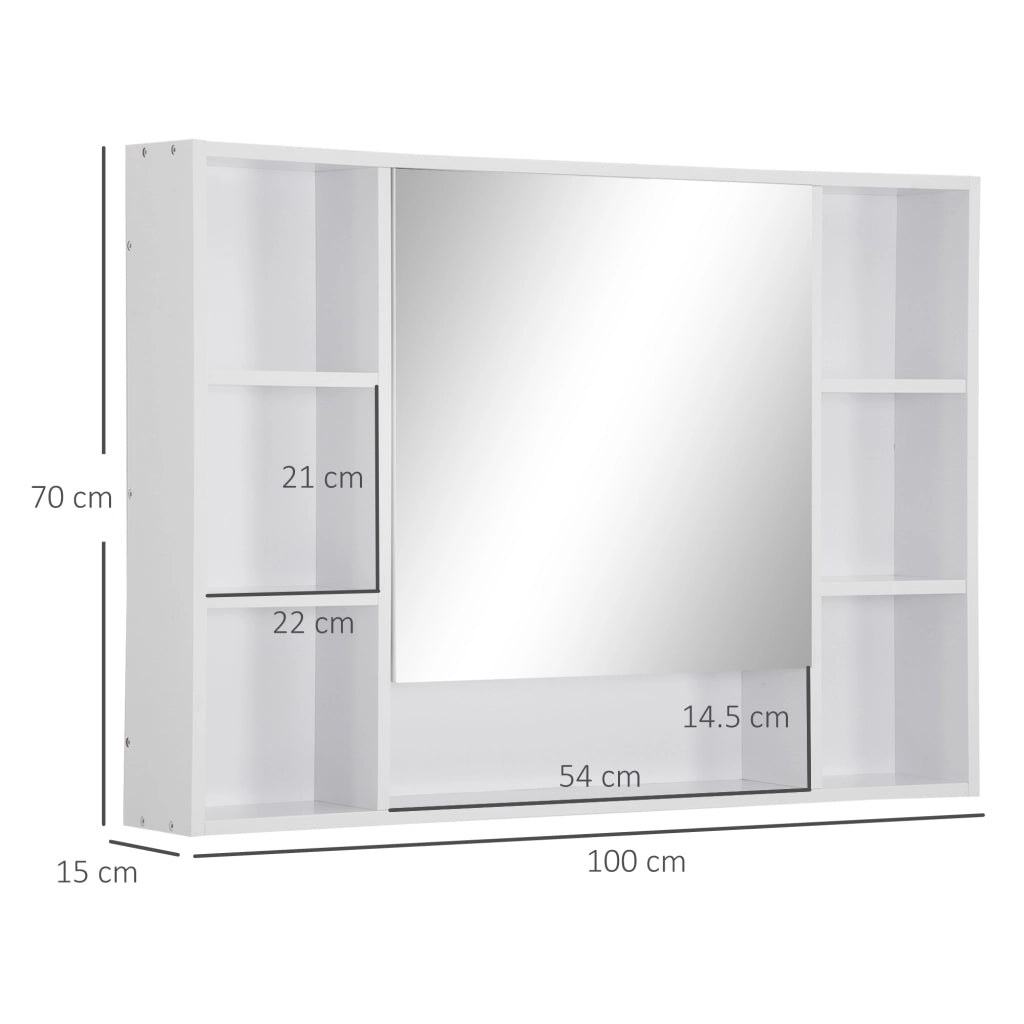 EasyComfort Specchiera Bagno con Mensole Aperte e Armadietto con Anta Specchiata, Mobile Bagno con Specchio Salvaspazio, 100x15x70cm, Bianco