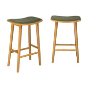 Set 2 sgabelli da bar vintage in legno di hevea e velluto a coste,