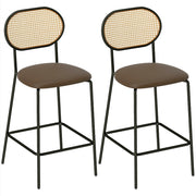 Sgabello da Bar con Schienale in Rattan e Poggiapiedi ¨C Zephmum ¨C Marrone