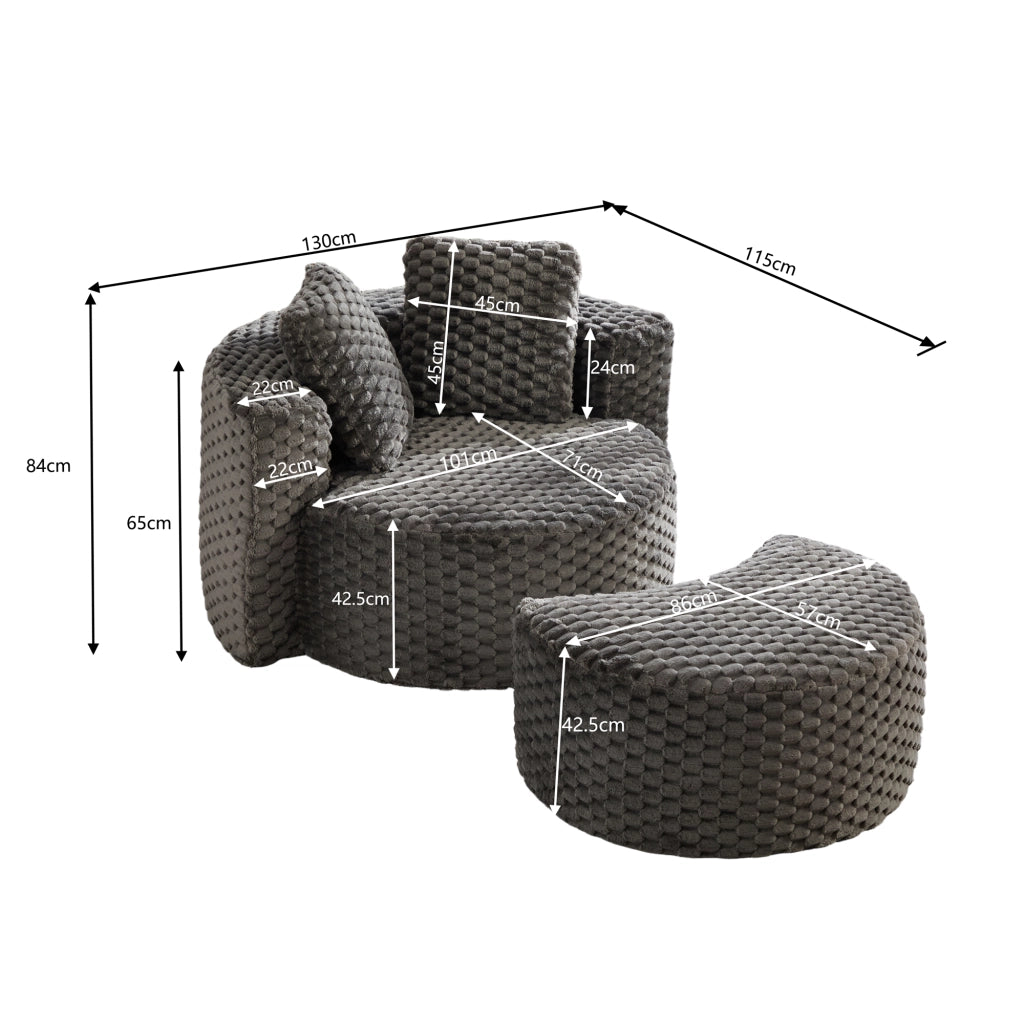 Poltrona con pouf; poltrona rotonda da relax; seduta ergonomica; in tessuto; grigio scuro 130 Ã— 115 Ã— 103 cm