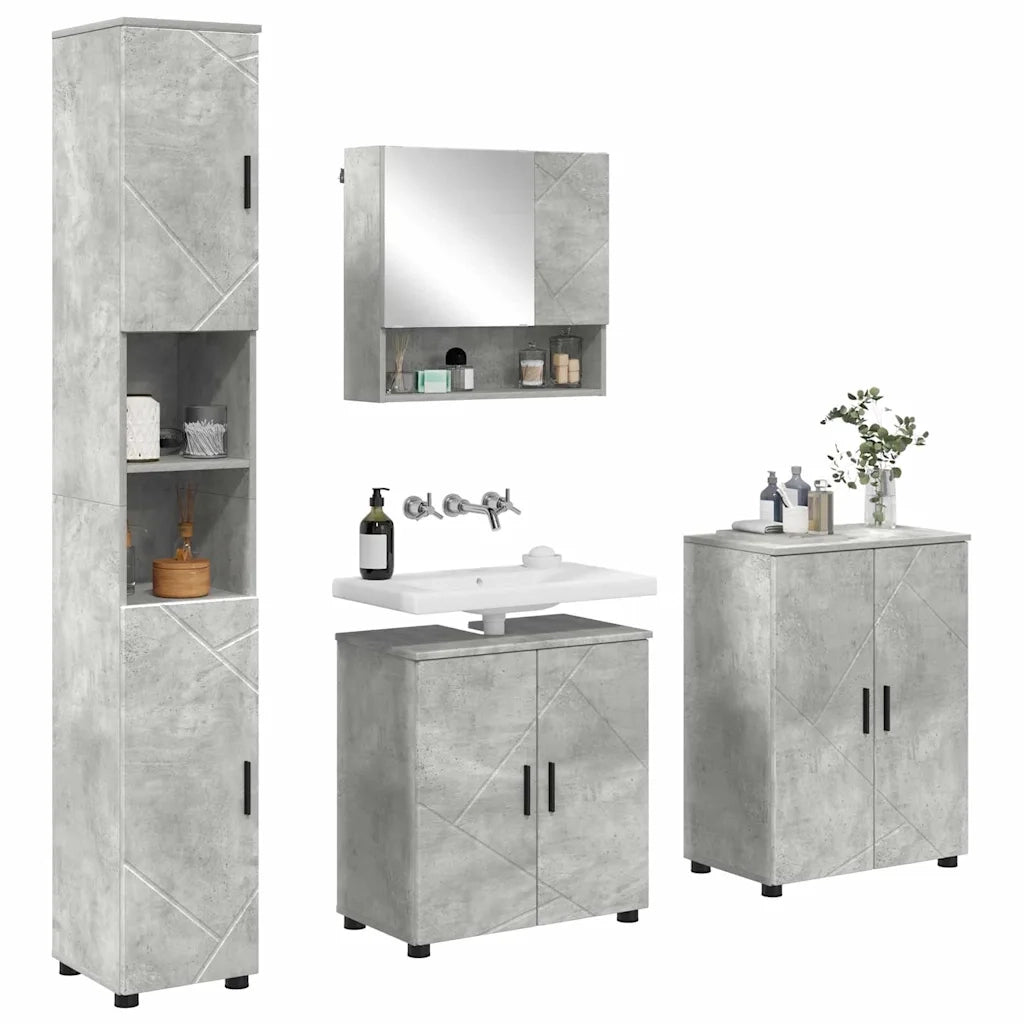 Set di mobili per il bagno con porta 4 pcs Grigio cemento
