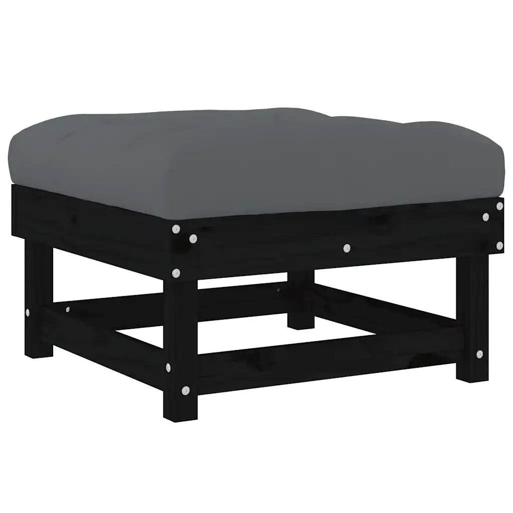 Poggiapiedi Giardino con Cuscini 2pz Legno Massello Pino Nero 825468