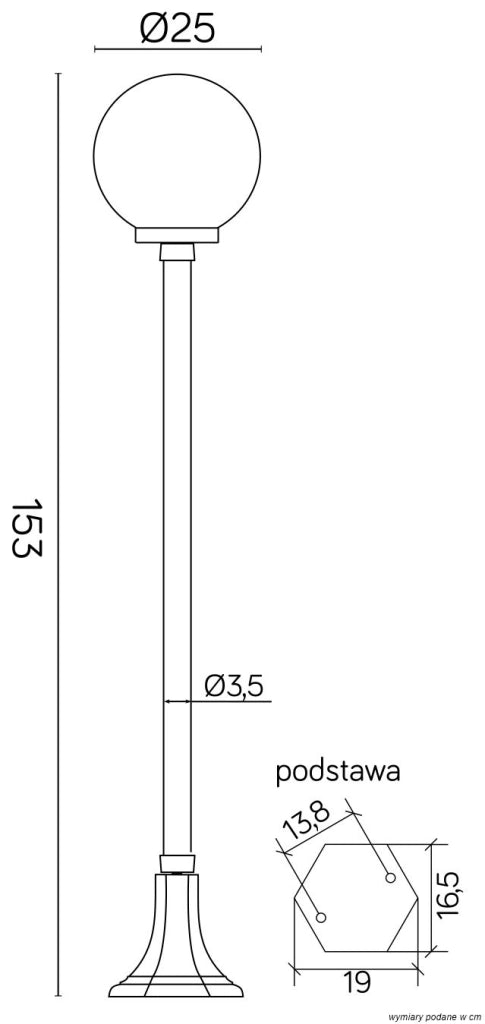 Lampada da giardino SU-MA KULE 153cm sfera 25 E27 IP43