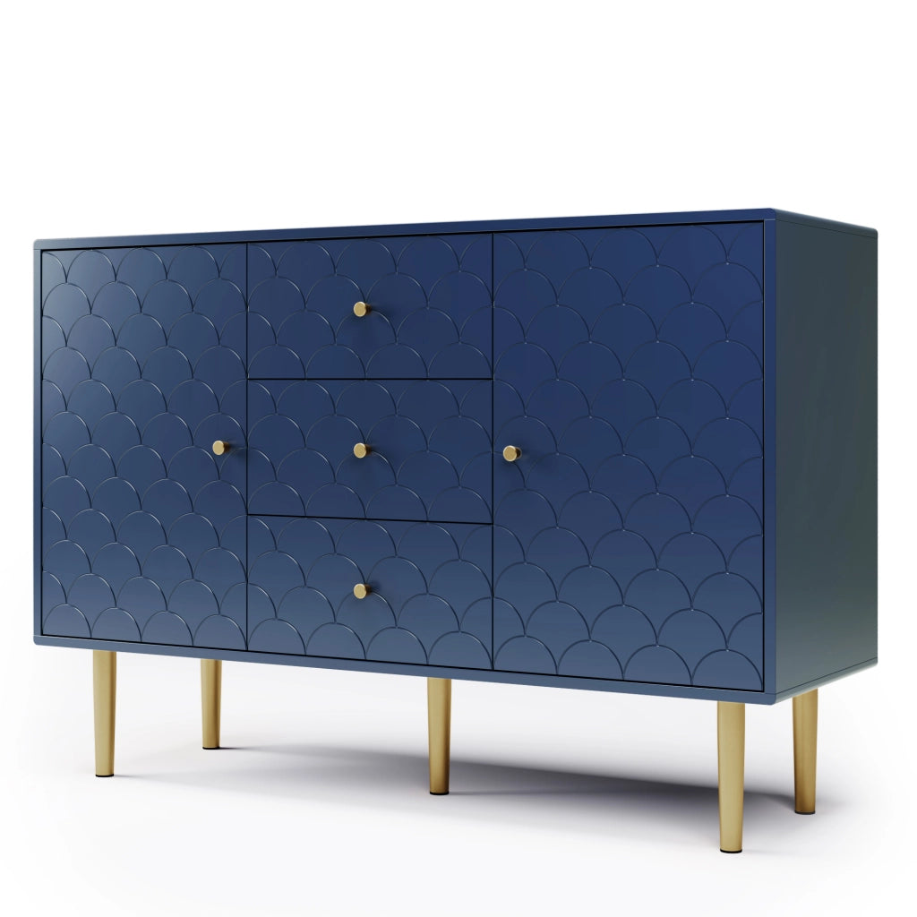 Cassettiera Sideboard con 2 Ante e 3 Cassetti ¨C MINIMAL ¨C Blu Navy, 120x40x83 cm