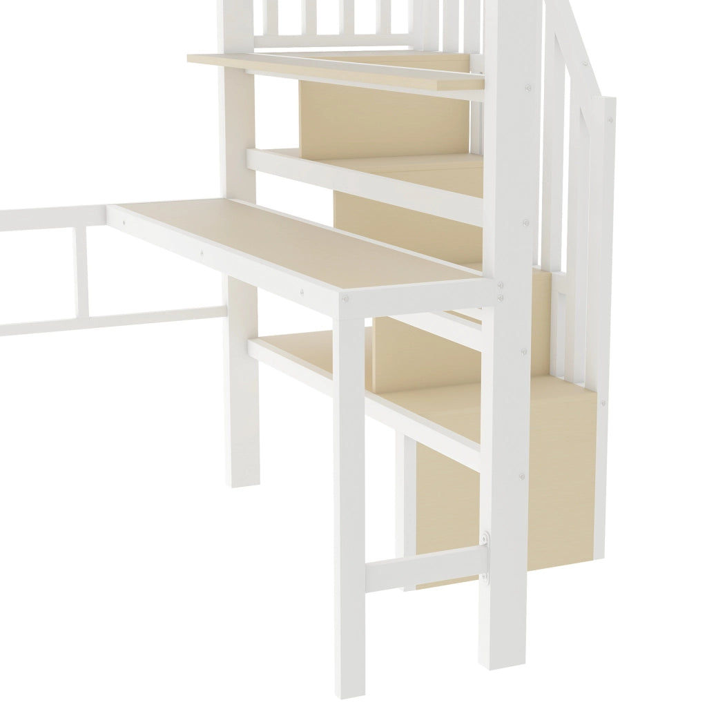 LETTO a soppalco 140x200 cm Metallo Bianco con scrivania e scala contenitore