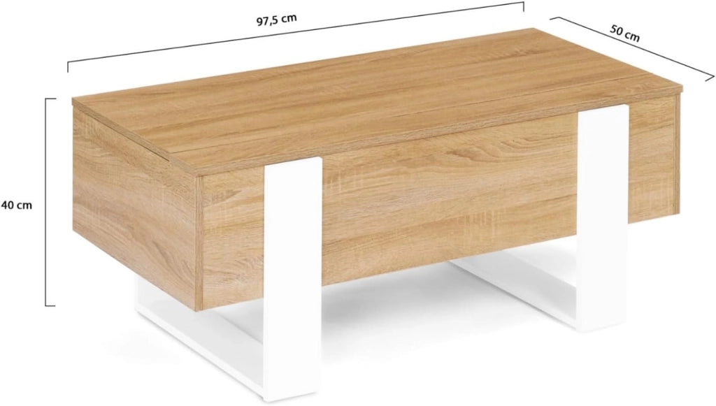Tavolino rettangolare alzabile PHOENIX in legno e bianco