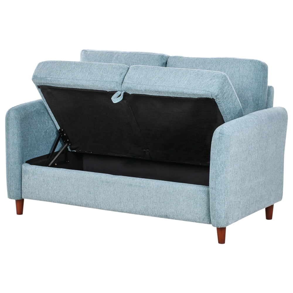 Set da salotto composto da divani da 2 e 3 posti rivestito in tessuto azzurro con braccioli soggiorno stile moderno