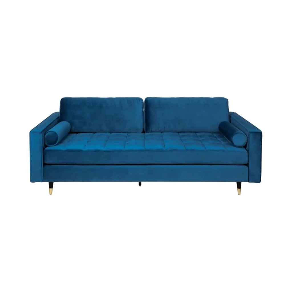 Divano KOLIRI 3 posti blu – Divano design in velluto con struttura in legno massiccio