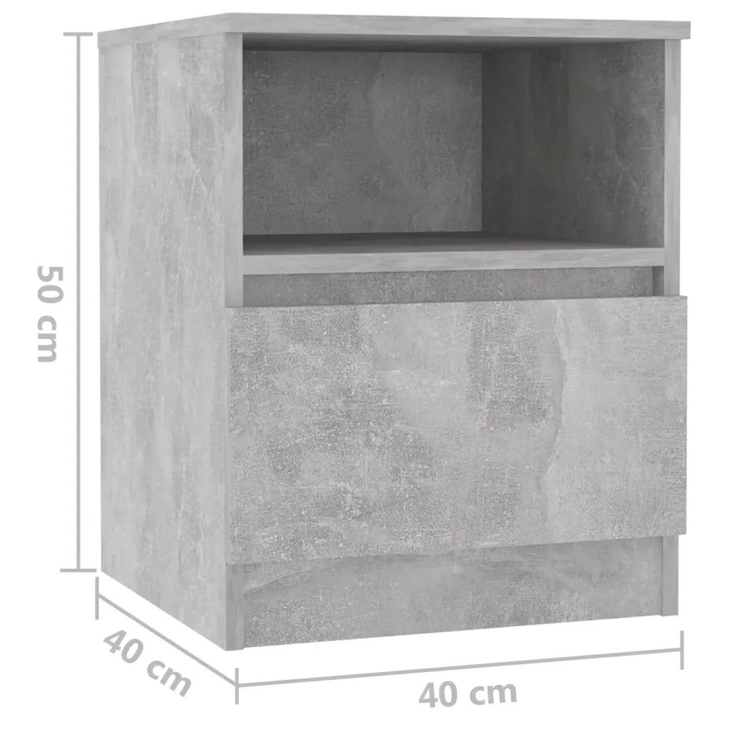 Comodino Grigio Cemento 40x40x50 cm in Legno Multistrato 806165