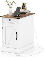 Tavolino da Salotto, Tavolino con Stazione di Ricarica, Coperchio a Ribalta, Cassetto, Vassoio Rimovibile e Armadio, Mobile Versatile in Legno da Letto e Divano (Bianco)