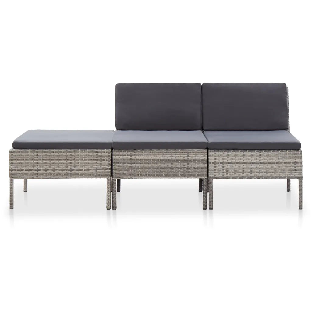 Set Divani da Giardino 3 pz | Set Salotto da Giardino con Cuscini in Polyrattan Grigio